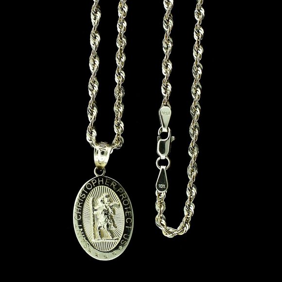 10K Real Gold Rope Chain and Saint Christopher Pendant Set - Picture 1 of 11